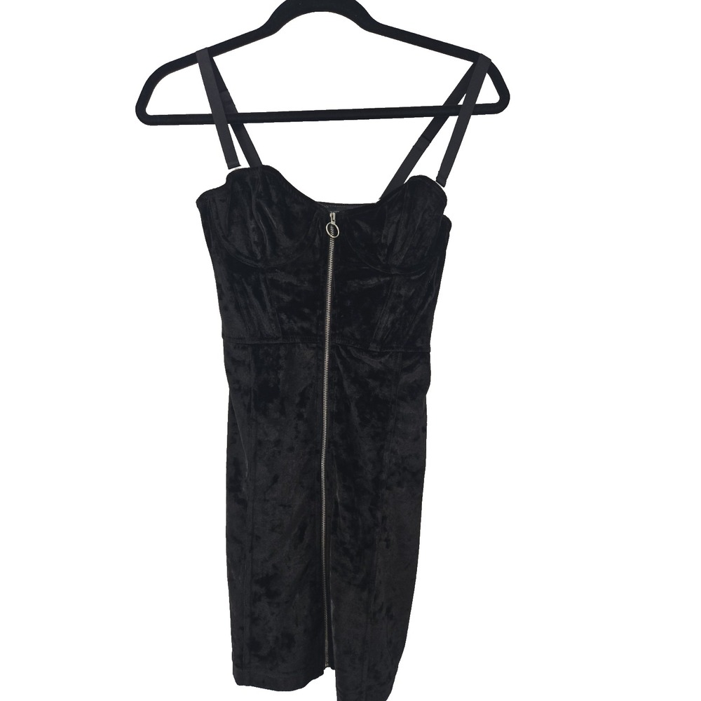 Urban Outfitters Junior Small Black Velvet Spaghetti Strap Full Zip Dress